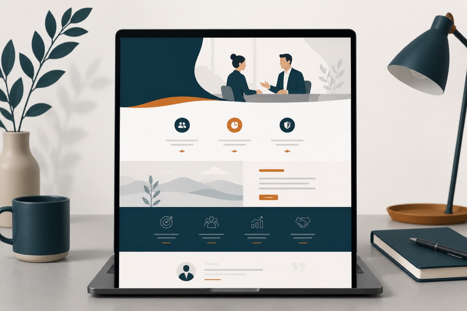 Illustrazione: sito monopagina per professionisti su laptop